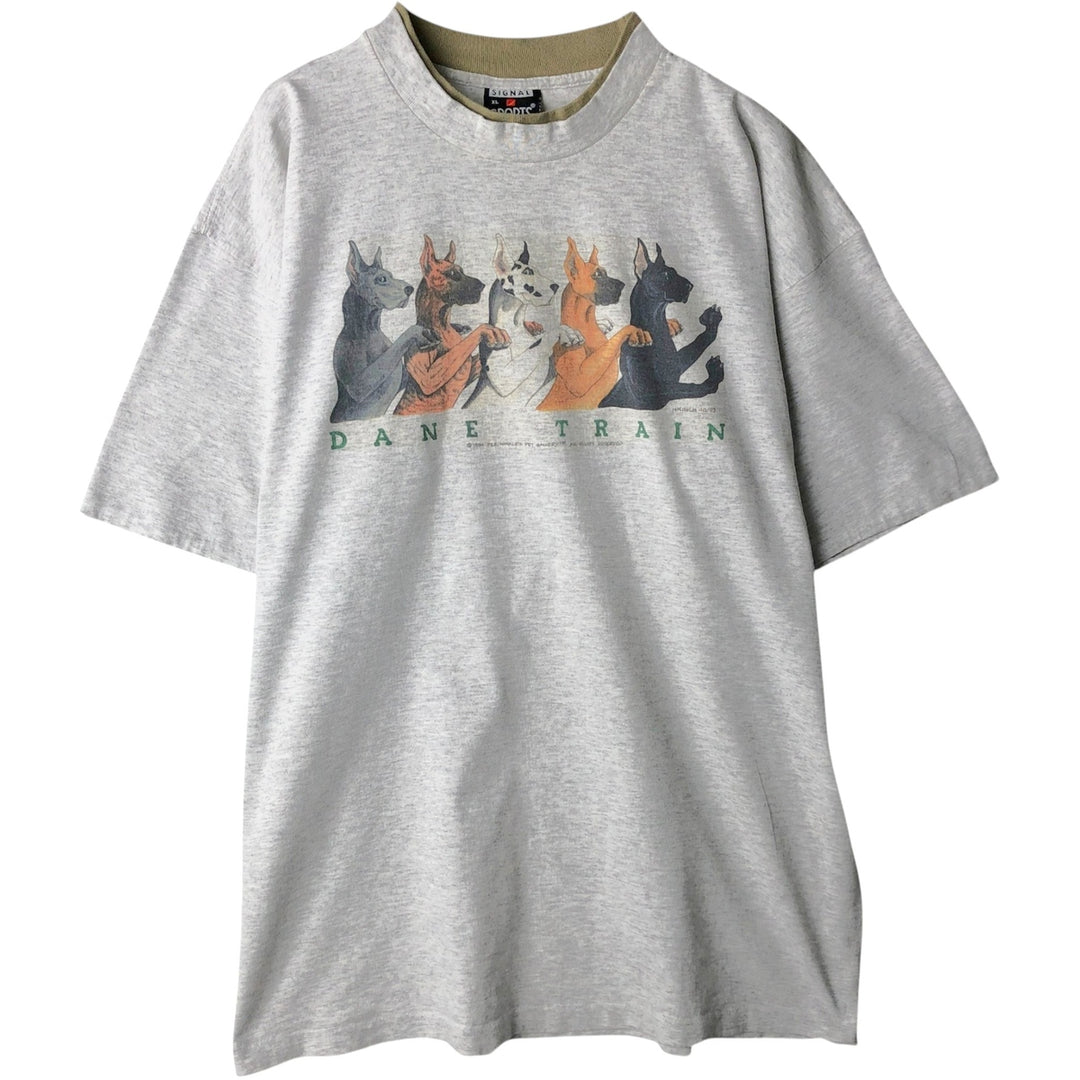 90'S SIGNAL SPORTS Dog Print Animal T-Shirt, Made in USA, Men's XL equivalent, Vintage cotton white type Vintage Second Hand