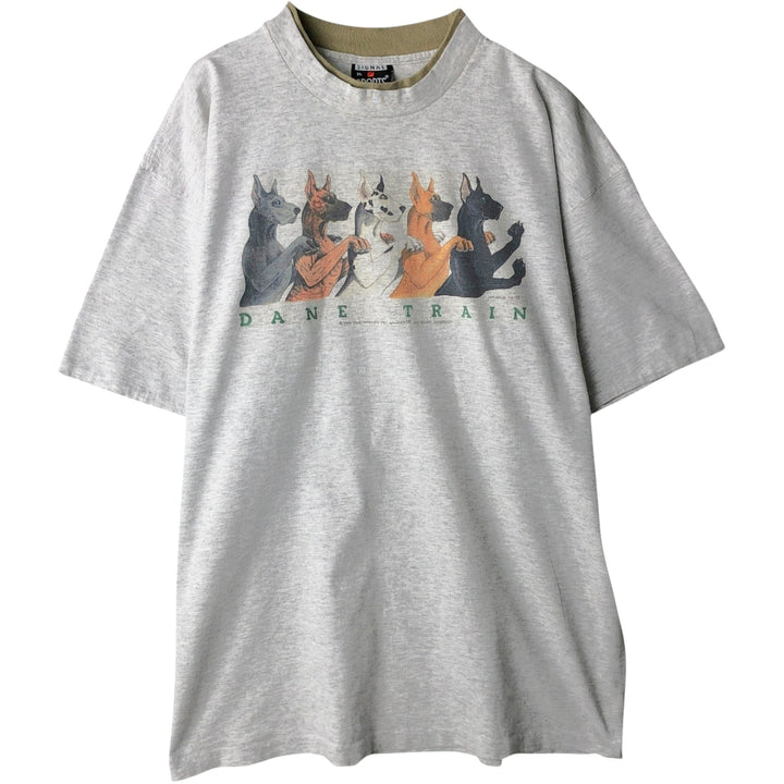 90'S SIGNAL SPORTS Dog Print Animal T-Shirt, Made in USA, Men's XL equivalent, Vintage cotton white type Vintage Second Hand