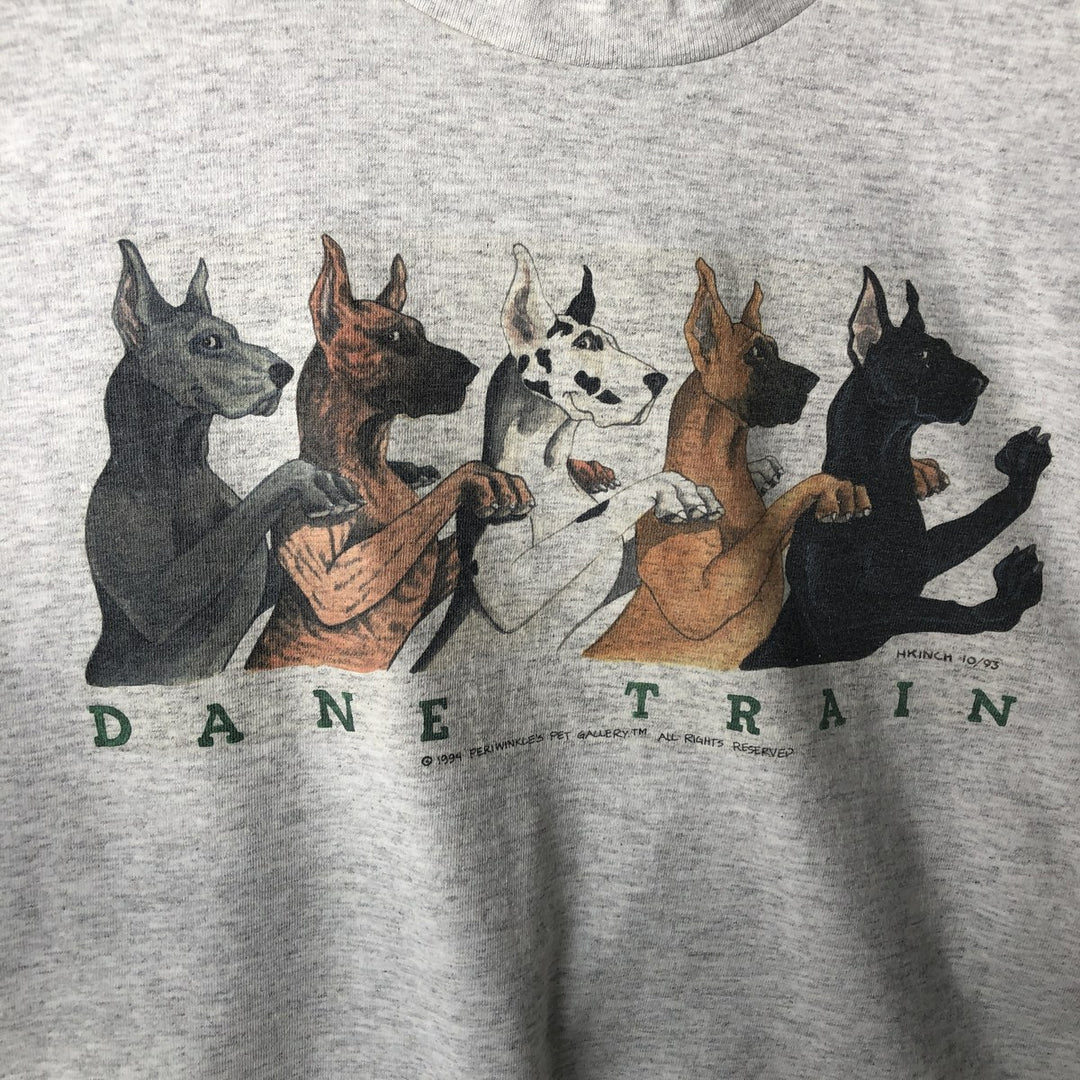 90'S SIGNAL SPORTS Dog Print Animal T-Shirt, Made in USA, Men's XL equivalent, Vintage cotton white type Vintage Second Hand