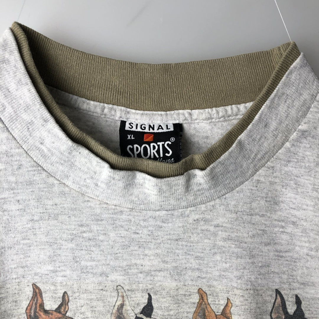 90'S SIGNAL SPORTS Dog Print Animal T-Shirt, Made in USA, Men's XL equivalent, Vintage cotton white type Vintage Second Hand