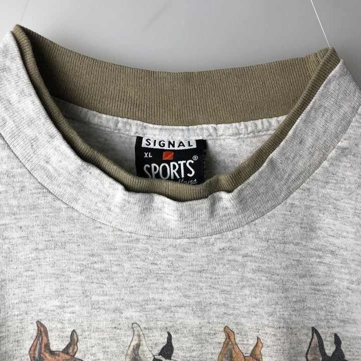 90'S SIGNAL SPORTS Dog Print Animal T-Shirt, Made in USA, Men's XL equivalent, Vintage cotton white type Vintage Second Hand
