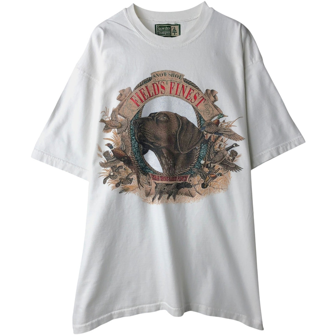 2000'S Snowshoe Thompson Dog Print Animal T-Shirt, Made in USA, Men's Size L (approx.) cotton white type Vintage Second Hand