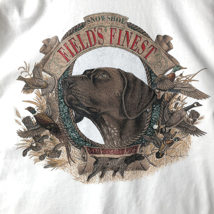 2000'S Snowshoe Thompson Dog Print Animal T-Shirt, Made in USA, Men's Size L (approx.) cotton white type Vintage Second Hand