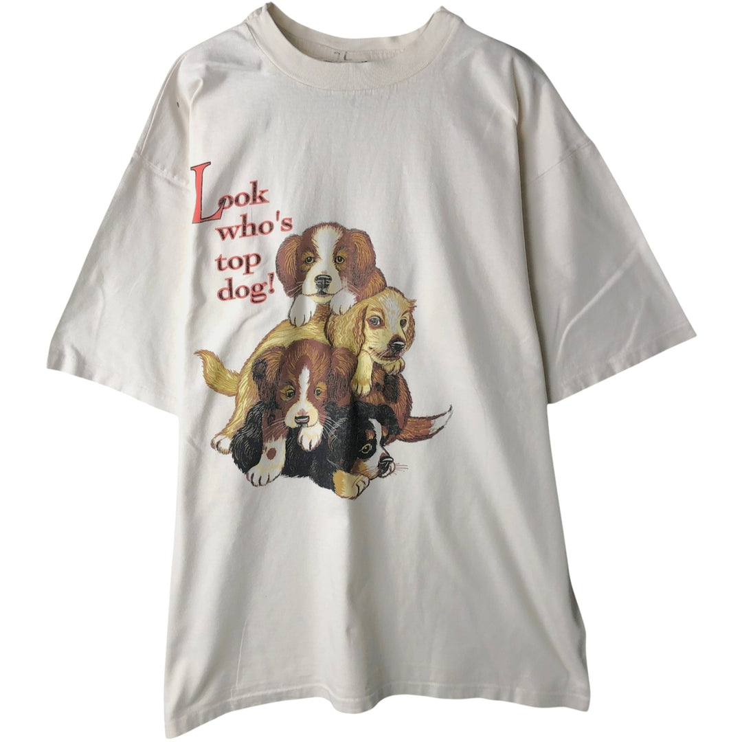 90'S Joe Boxer Dog Print Animal T-Shirt, Men's Size L (approx.), Vintage cotton white type Vintage Second Hand