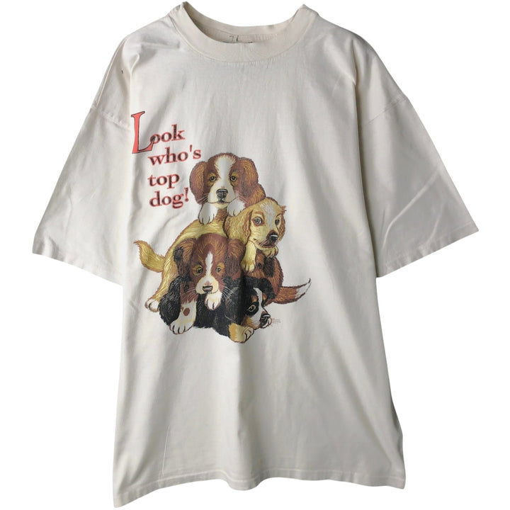 90'S Joe Boxer Dog Print Animal T-Shirt, Men's Size L (approx.), Vintage cotton white type Vintage Second Hand