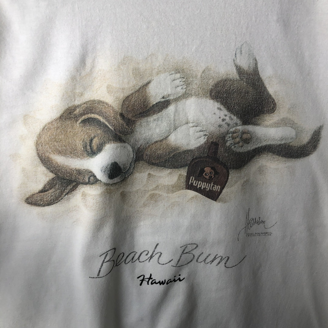90'S Hanes BEEFY-T Dog Print Animal T-Shirt, Men's Size L (approx.), Vintage cotton white type Vintage Second Hand