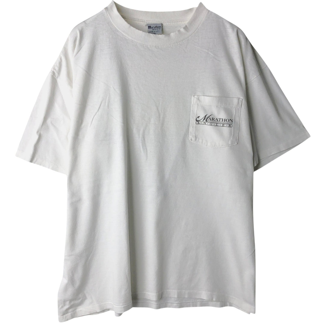90'S Marathon Apparel Fish Print Animal T-Shirt, Made in USA, Men's XL equivalent, Vintage cotton white type Vintage Second Hand