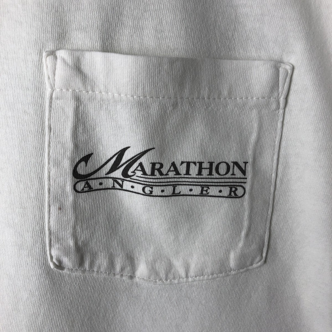90'S Marathon Apparel Fish Print Animal T-Shirt, Made in USA, Men's XL equivalent, Vintage cotton white type Vintage Second Hand