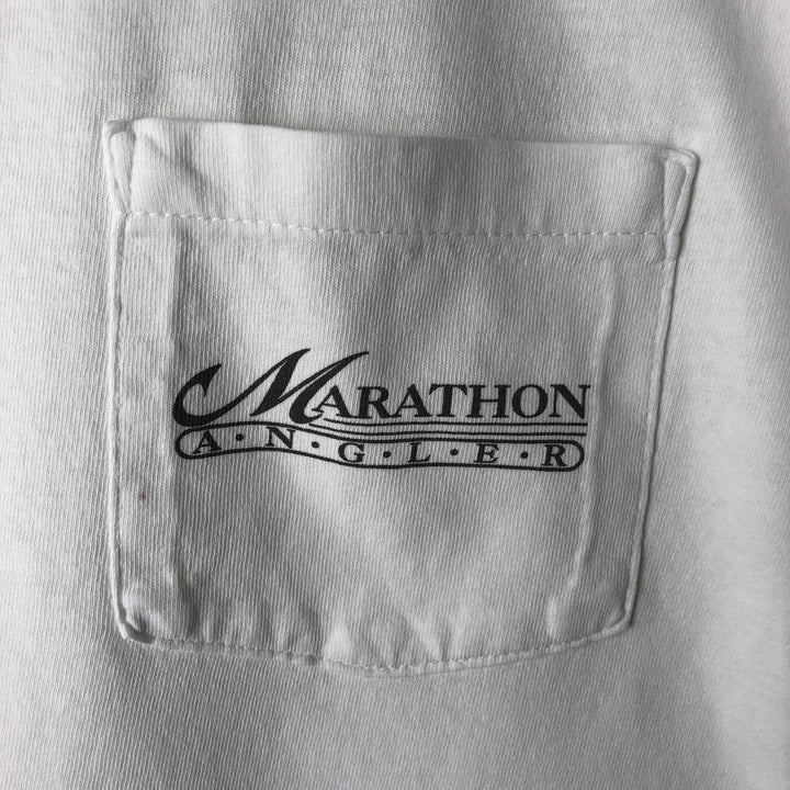 90'S Marathon Apparel Fish Print Animal T-Shirt, Made in USA, Men's XL equivalent, Vintage cotton white type Vintage Second Hand