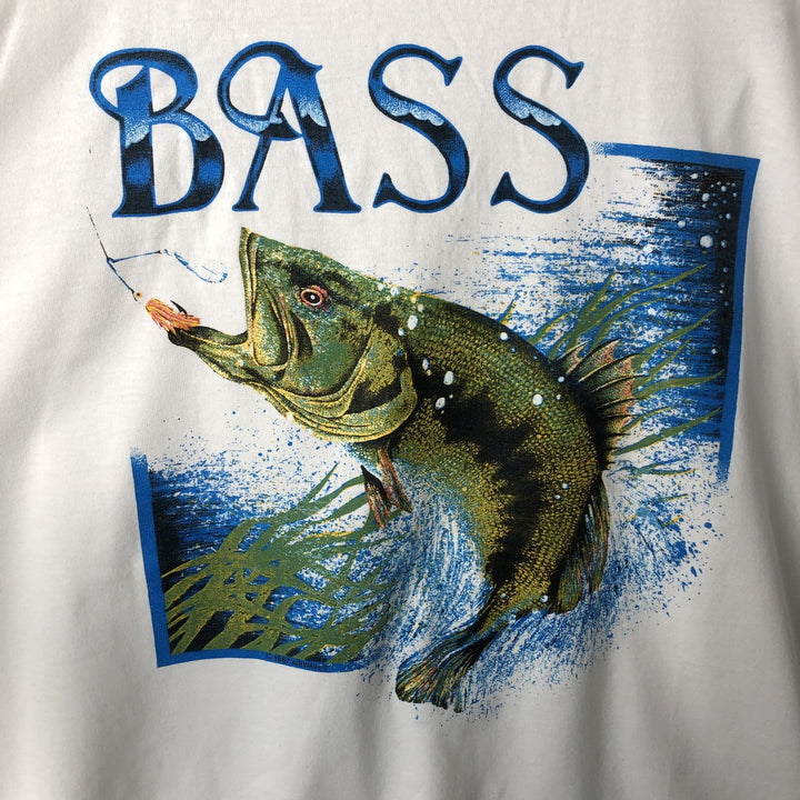 90'S Jerzees fish print animal t-shirt, made in USA, men's size XL equivalent, vintage. cotton white type Vintage Second Hand