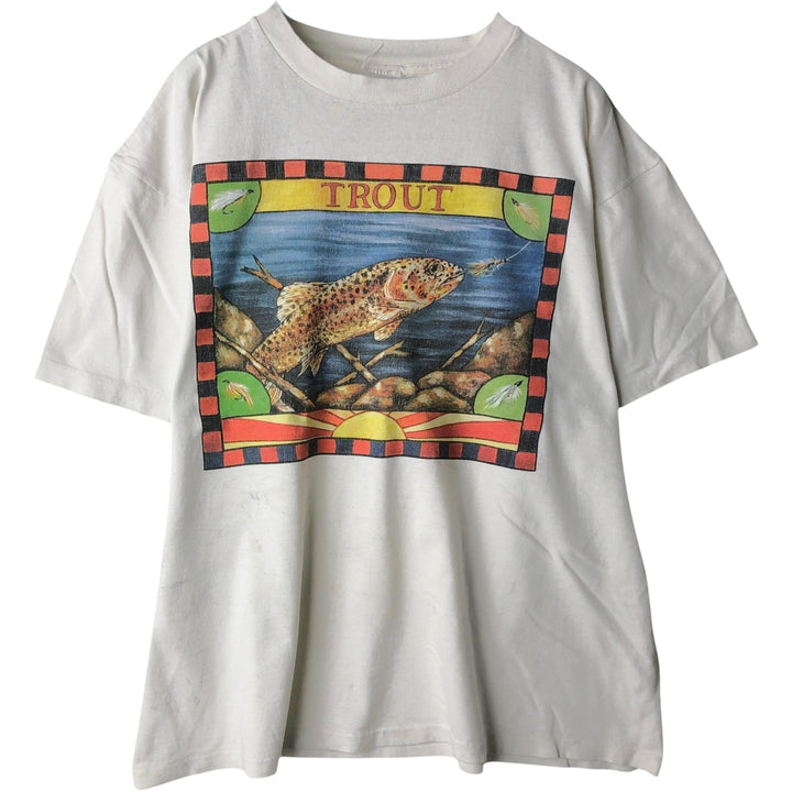 90'S Fish Print Animal T-Shirt, Men's XL (approx.), Vintage unclear white type Vintage Second Hand