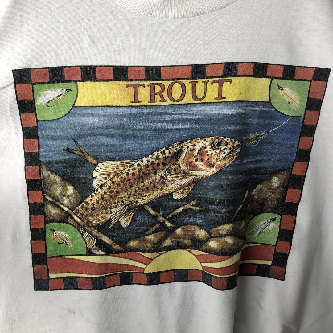 90'S Fish Print Animal T-Shirt, Men's XL (approx.), Vintage unclear white type Vintage Second Hand