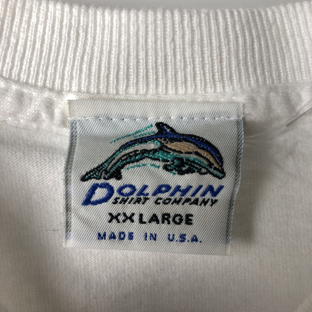 90'S DOLPHIN SHIRT COMPANY Fish Print Animal T-Shirt, Made in USA, Men's XXL equivalent, Vintage cotton white type Vintage Second Hand