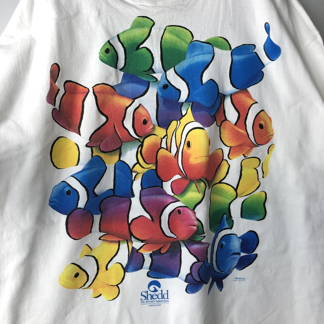90'S DOLPHIN SHIRT COMPANY Fish Print Animal T-Shirt, Made in USA, Men's XXL equivalent, Vintage cotton white type Vintage Second Hand