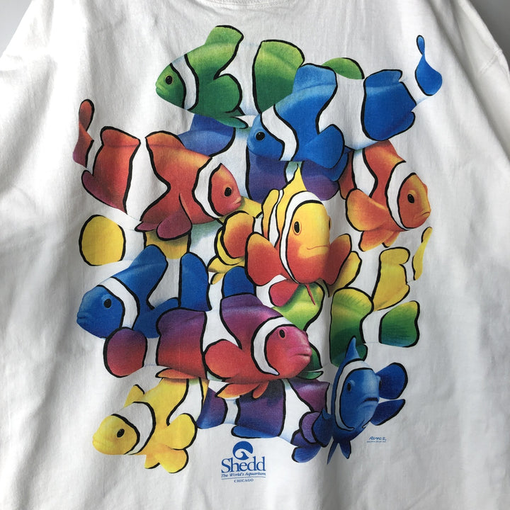 90'S DOLPHIN SHIRT COMPANY Fish Print Animal T-Shirt, Made in USA, Men's XXL equivalent, Vintage cotton white type Vintage Second Hand