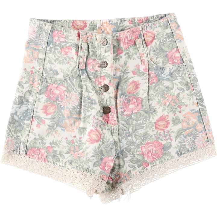 Wet Seal Floral Lace Cotton Shorts, Made in USA, Women's Size S (approx.) cotton ivory Vintage Second Hand