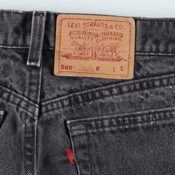 90'S Levi's 10560-0260 Loose Fit Straight Leg Black Denim Tapered Jeans, Women's Size L (W28 equivalent) cotton black type Vintage Second Hand