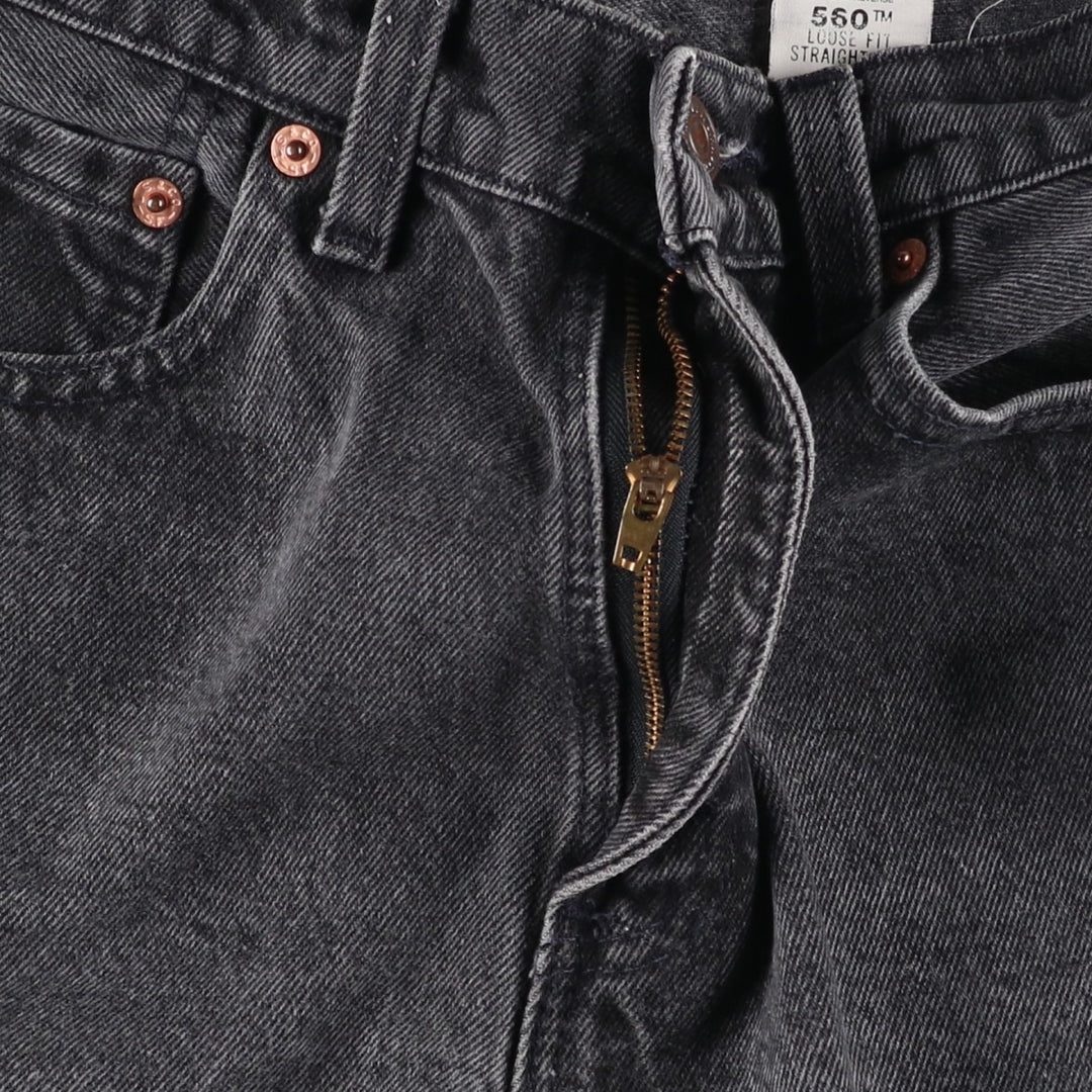90'S Levi's 10560-0260 Loose Fit Straight Leg Black Denim Tapered Jeans, Women's Size L (W28 equivalent) cotton black type Vintage Second Hand
