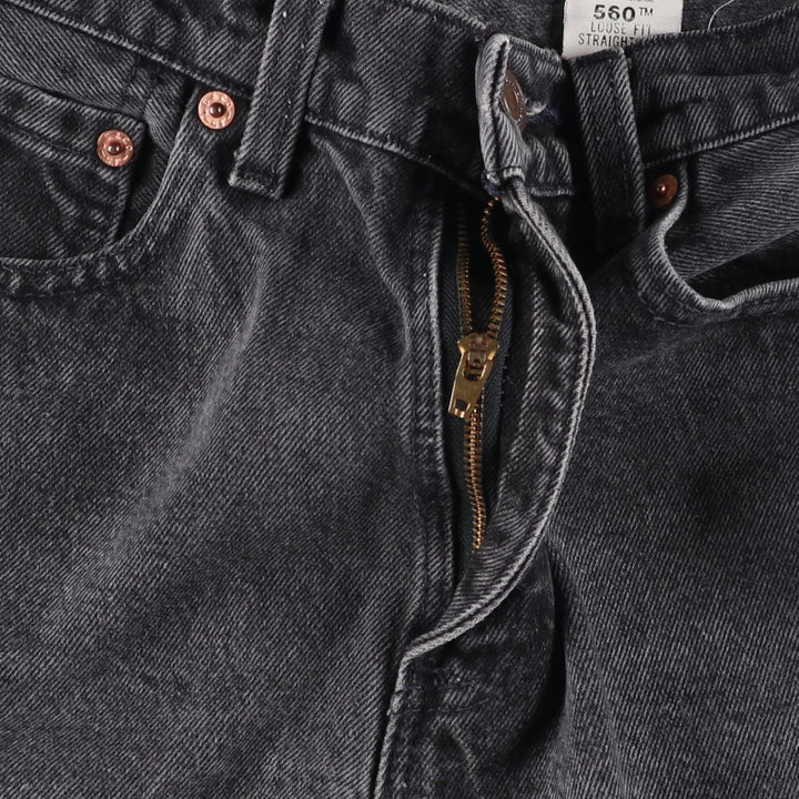 90'S Levi's 10560-0260 Loose Fit Straight Leg Black Denim Tapered Jeans, Women's Size L (W28 equivalent) cotton black type Vintage Second Hand