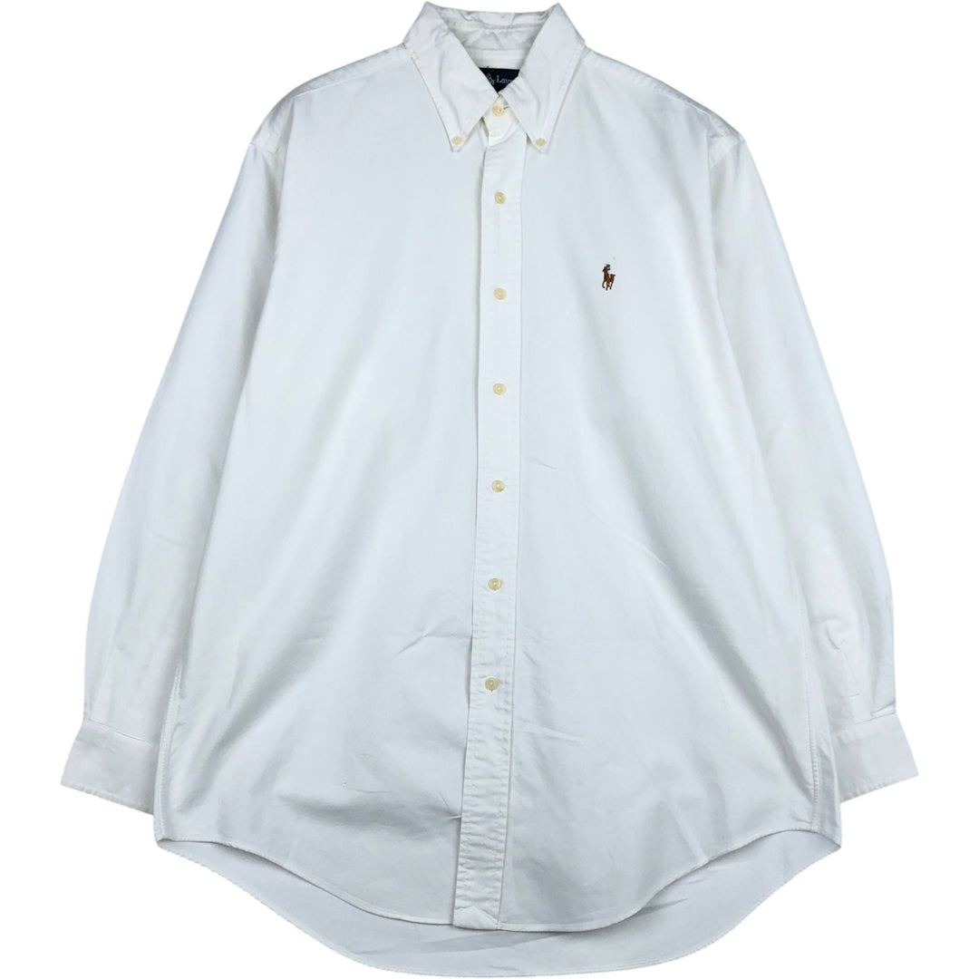 Ralph Lauren YARMOUTH long sleeve button down shirt, men's size M cotton white type Vintage Second Hand