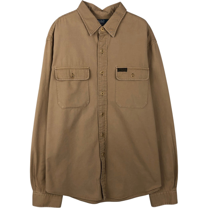 Ralph Lauren POLO by Ralph Lauren long sleeve cotton shirt, men's XL size cotton Beige type Vintage Second Hand