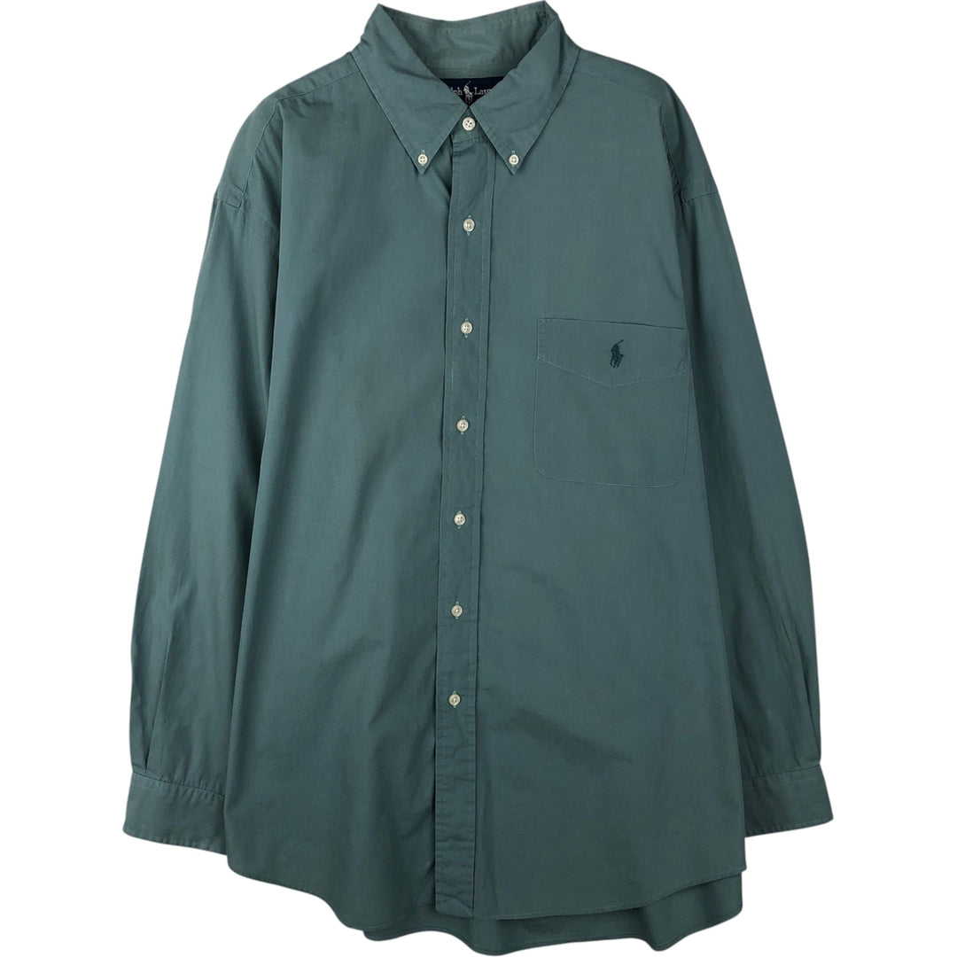 Ralph Lauren YARMOUTH long sleeve button down shirt, men's XL size cotton green type Vintage Second Hand