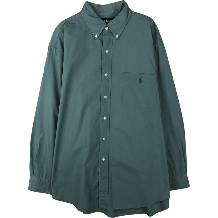 Ralph Lauren YARMOUTH long sleeve button down shirt, men's XL size cotton green type Vintage Second Hand