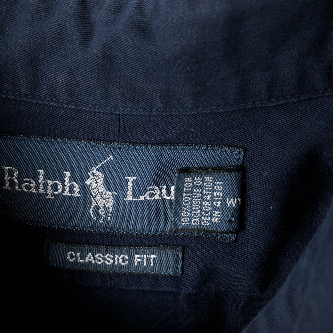 Ralph Lauren Classic Fit Long Sleeve Button Down Shirt, Men's Size L cotton navy blue type Vintage Second Hand