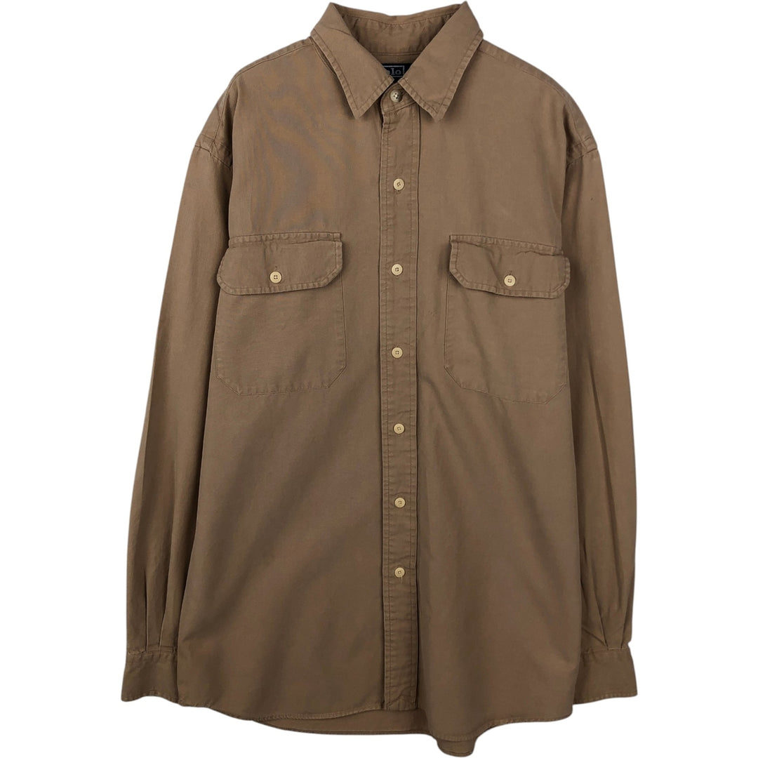 Ralph Lauren POLO by Ralph Lauren long-sleeved cotton shirt, men's size S cotton Beige type Vintage Second Hand