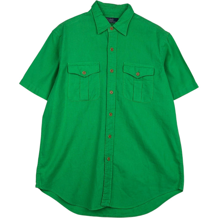Ralph Lauren POLO by Ralph Lauren Short-Sleeve Linen x Cotton Shirt, Men's Size L (approx.) linen green type Vintage Second Hand