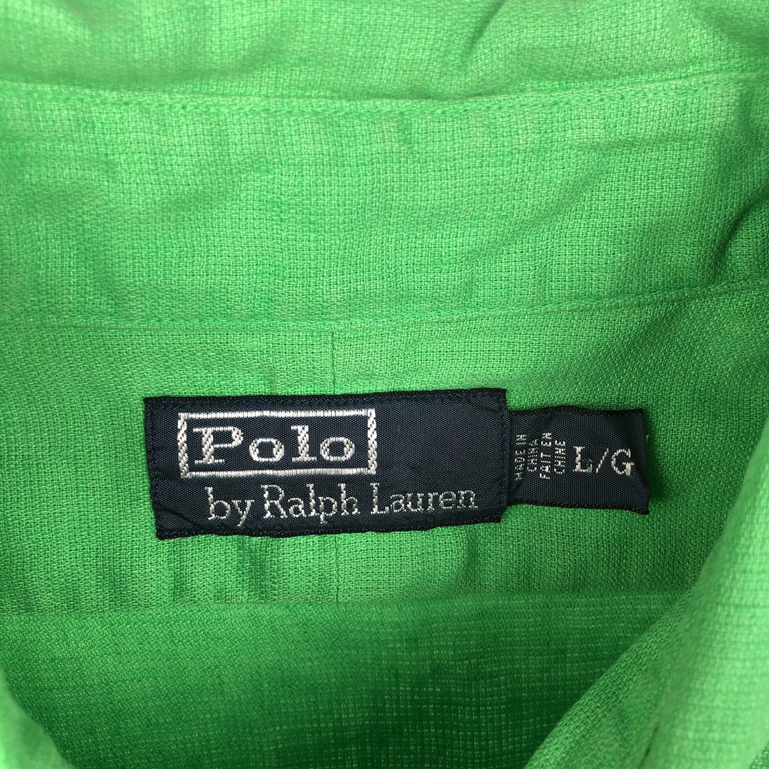 Ralph Lauren POLO by Ralph Lauren Short-Sleeve Linen x Cotton Shirt, Men's Size L (approx.) linen green type Vintage Second Hand