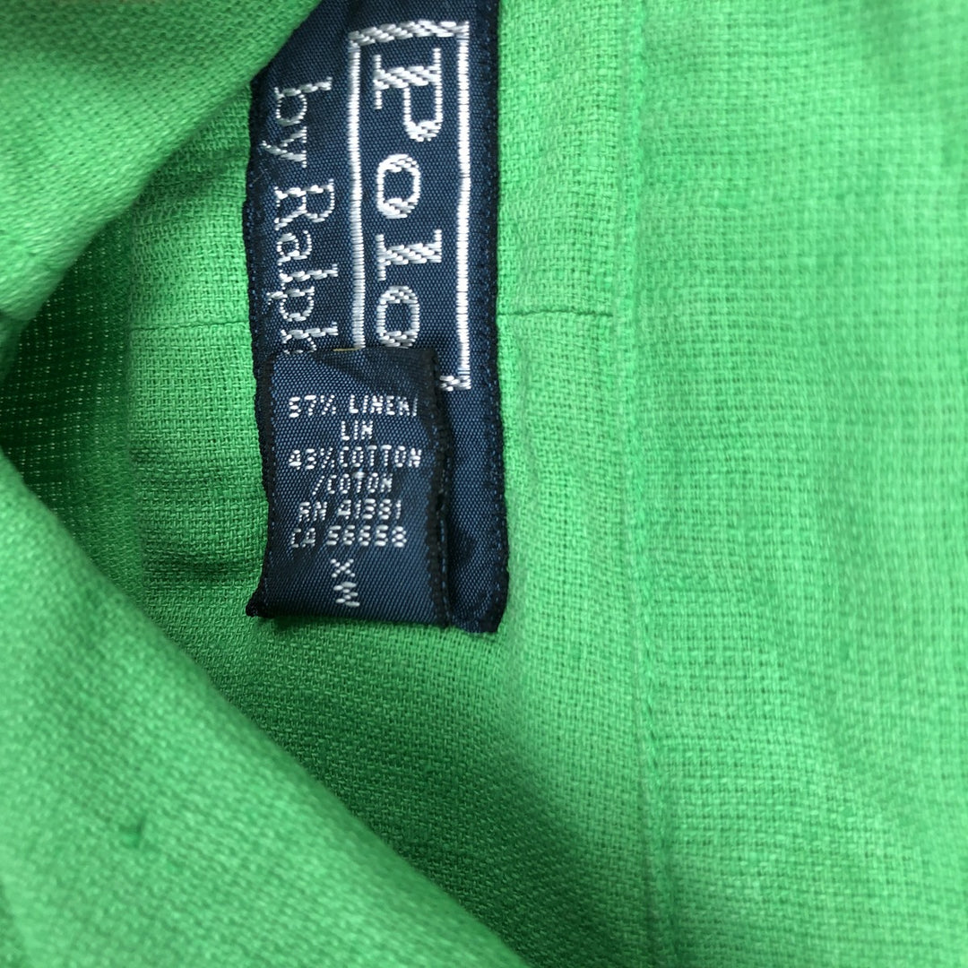 Ralph Lauren POLO by Ralph Lauren Short-Sleeve Linen x Cotton Shirt, Men's Size L (approx.) linen green type Vintage Second Hand