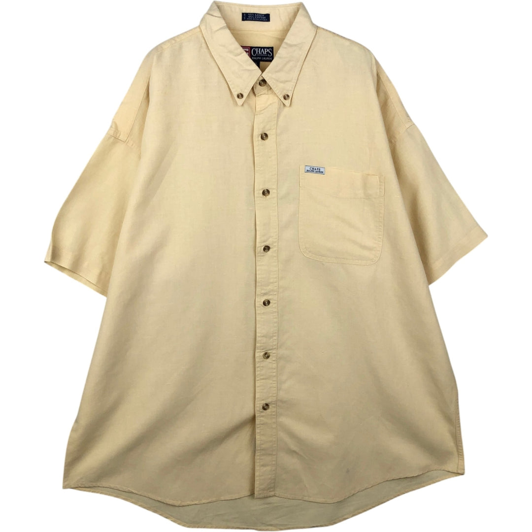 Ralph Lauren CHAPS Short-Sleeve Linen x Cotton Button-Down Shirt, Men's Size XL (approx.) linen unbleached Vintage Second Hand