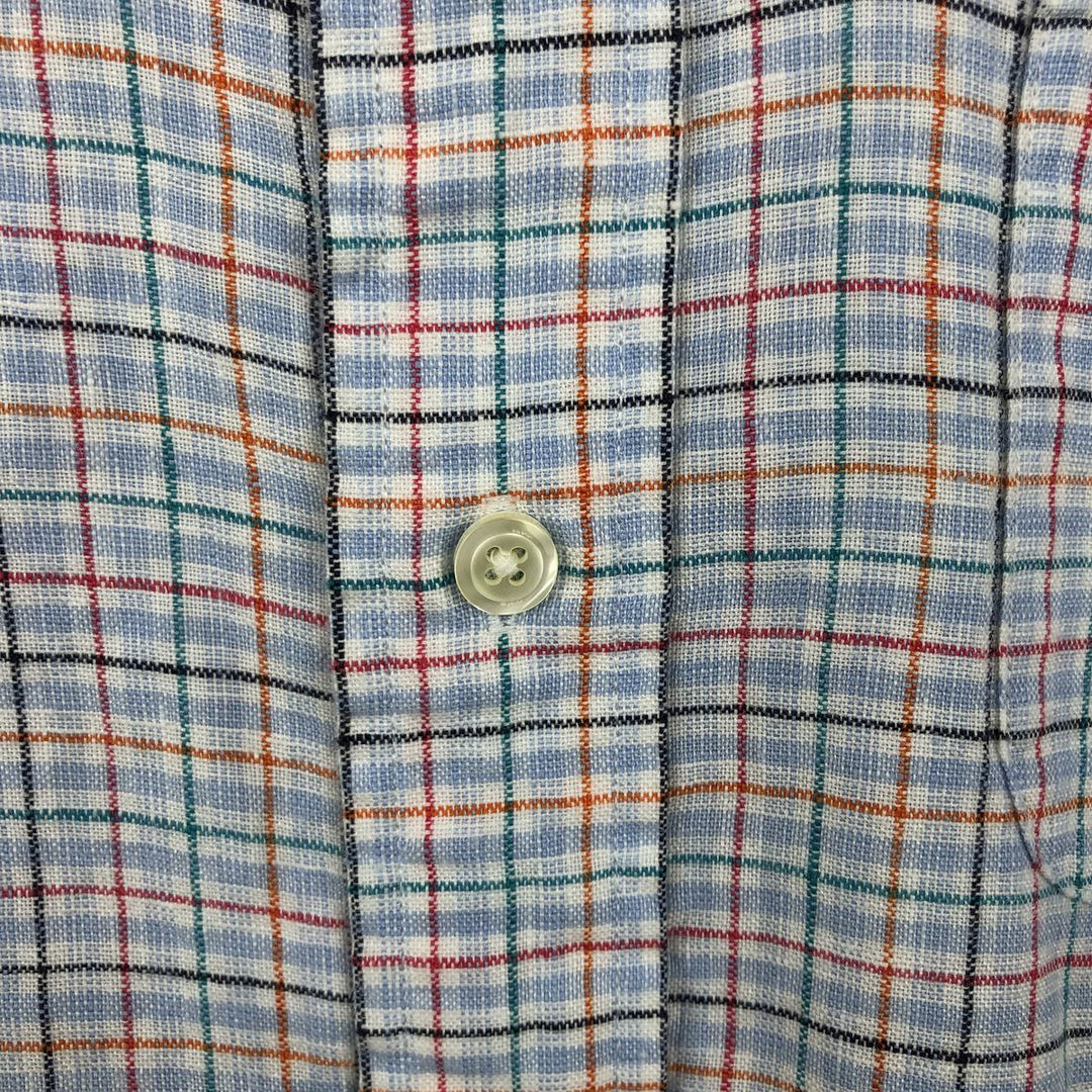 Brooks Brothers 346 Check Pattern Short-Sleeve Linen Button-Down Shirt, Men's Size S (approx.) linen Blue type light blue Vintage Second Hand