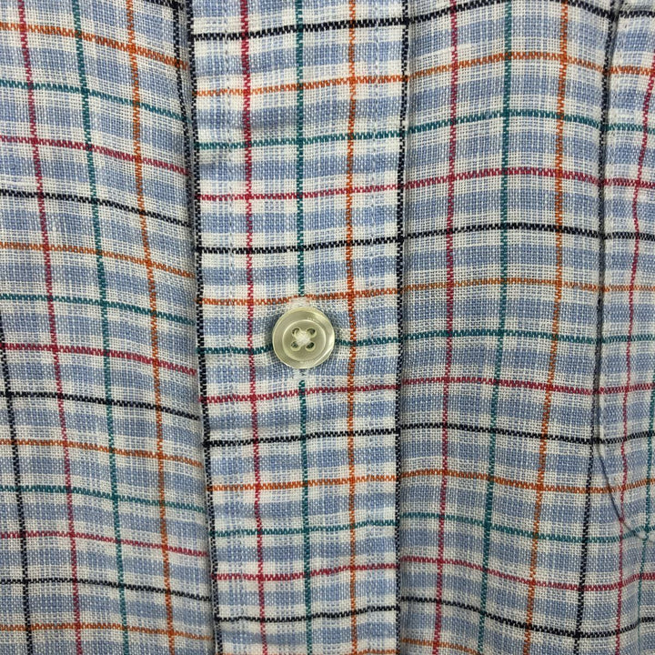 Brooks Brothers 346 Check Pattern Short-Sleeve Linen Button-Down Shirt, Men's Size S (approx.) linen Blue type light blue Vintage Second Hand