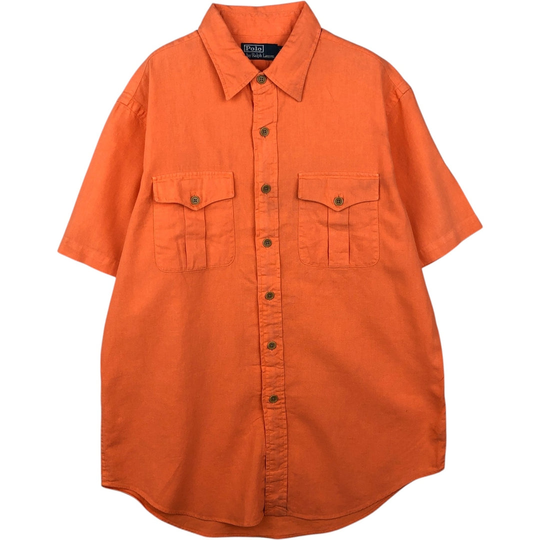 Ralph Lauren POLO by Ralph Lauren Short-Sleeve Linen x Cotton Shirt, Men's Size L (approx.) linen orange type Vintage Second Hand