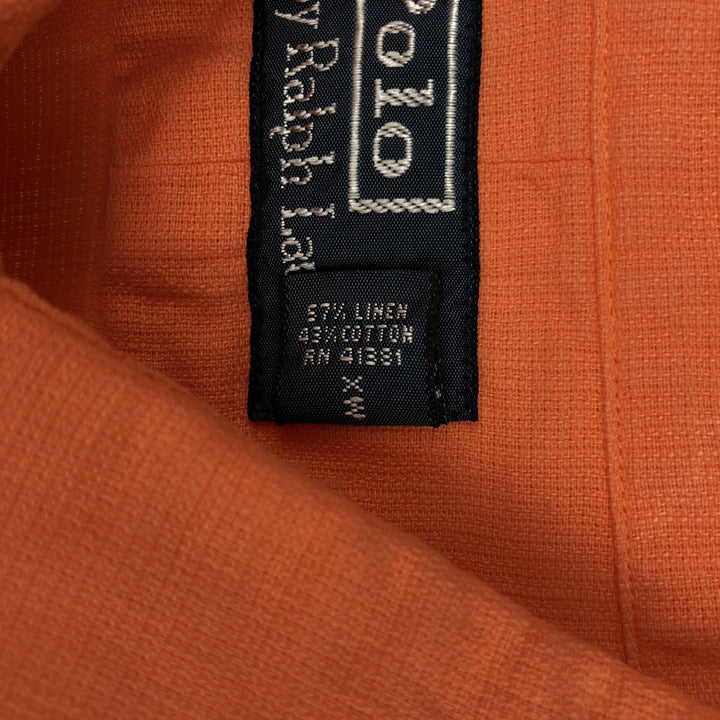 Ralph Lauren POLO by Ralph Lauren Short-Sleeve Linen x Cotton Shirt, Men's Size L (approx.) linen orange type Vintage Second Hand