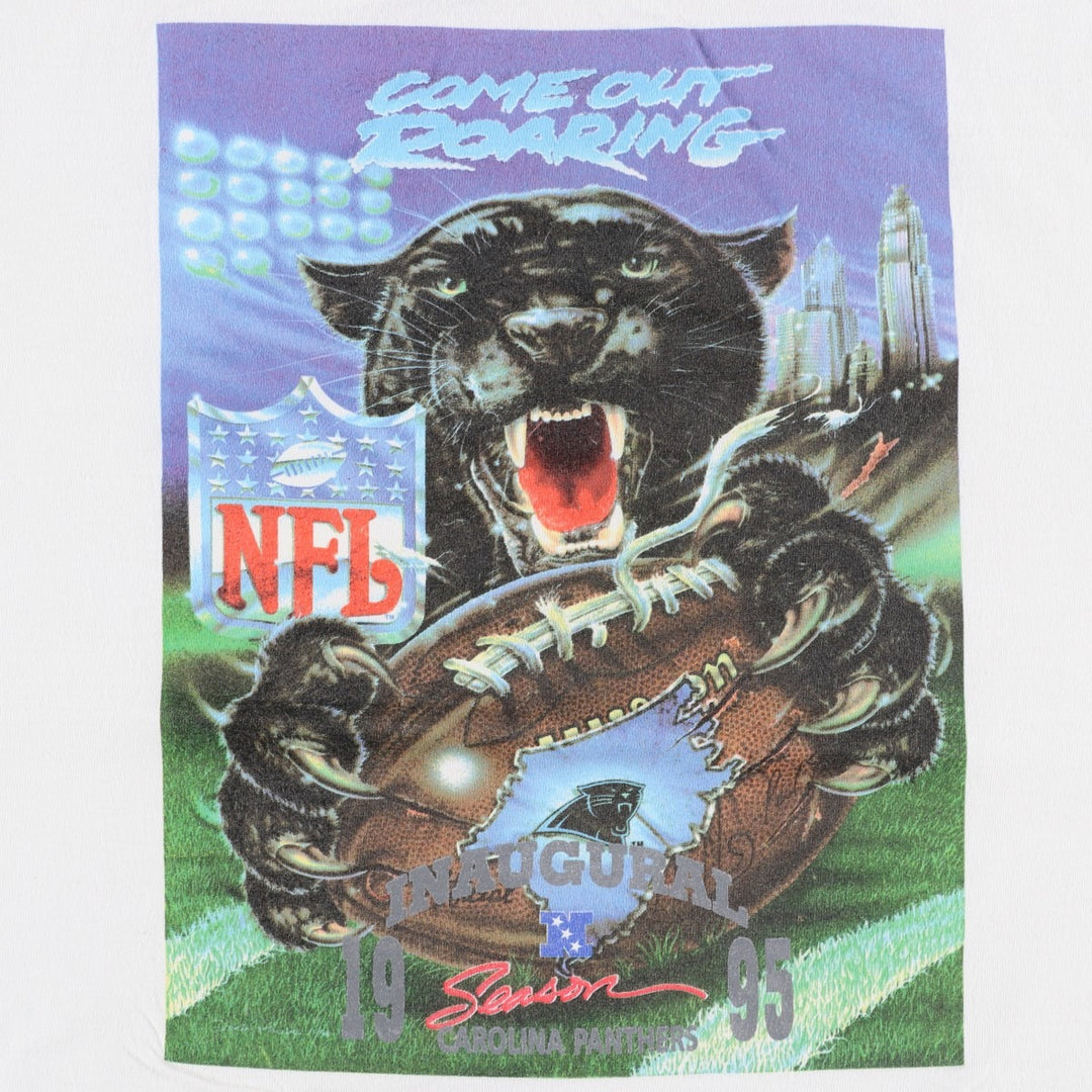 90'S All Sport NFL Carolina Panthers Sports Print T-Shirt, Made in USA, Men's Size L (Equivalent), Vintage cotton white type Vintage Second Hand