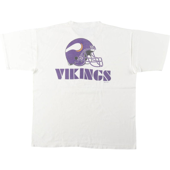 90'S All Sport NFL MINNESOTA VIKINGS Sports Print T-Shirt, Made in USA, Men's XL (approx.) cotton white type Vintage Second Hand