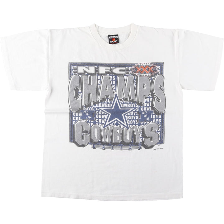 90'S SIGNAL NFL Dallas Cowboys SUPER BOWL XXX Sports Print T-Shirt, Made in USA, Men's Size L (Equivalent), Vintage cotton white type Vintage Second Hand