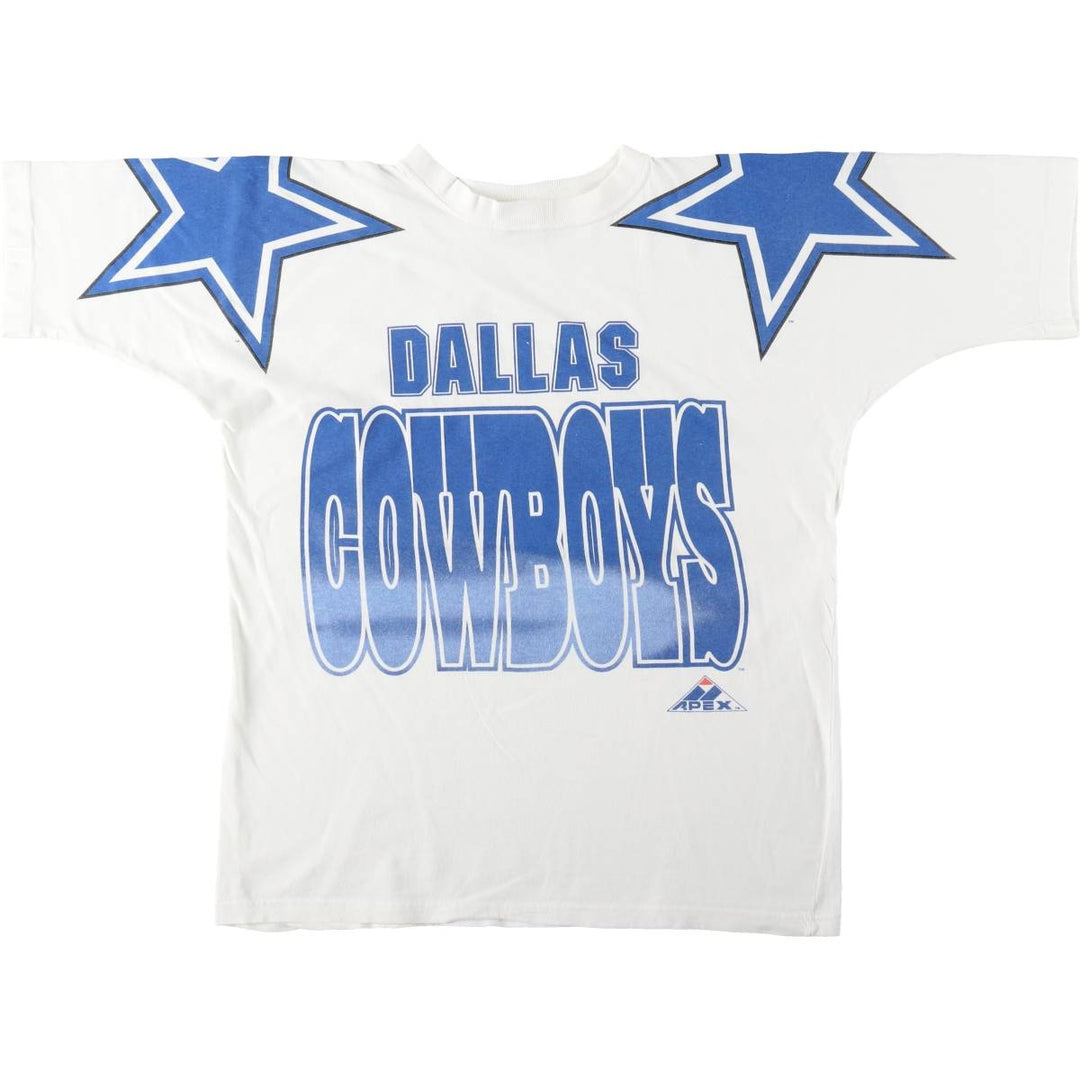 90'S APEX ONE NFL DALLAS COWBOYS Large Print Logo T-Shirt, Made in USA, Men's Size L (approx.) cotton white type Vintage Second Hand