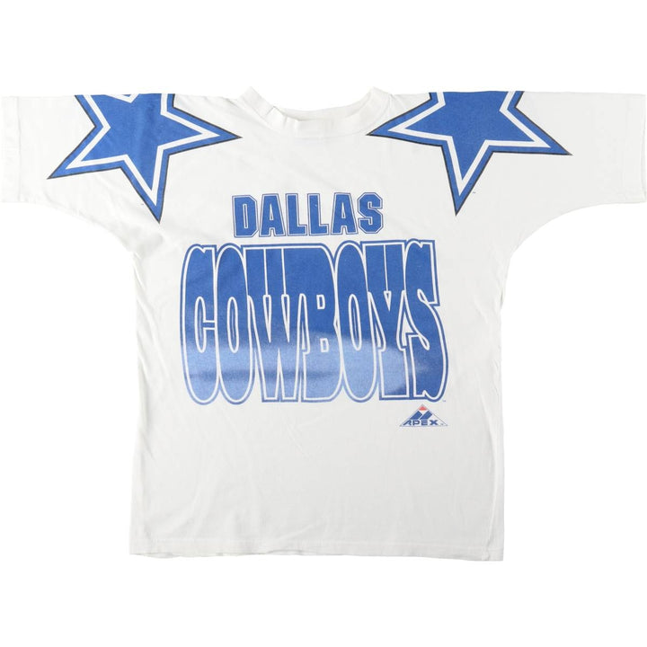 90'S APEX ONE NFL DALLAS COWBOYS Large Print Logo T-Shirt, Made in USA, Men's Size L (approx.) cotton white type Vintage Second Hand