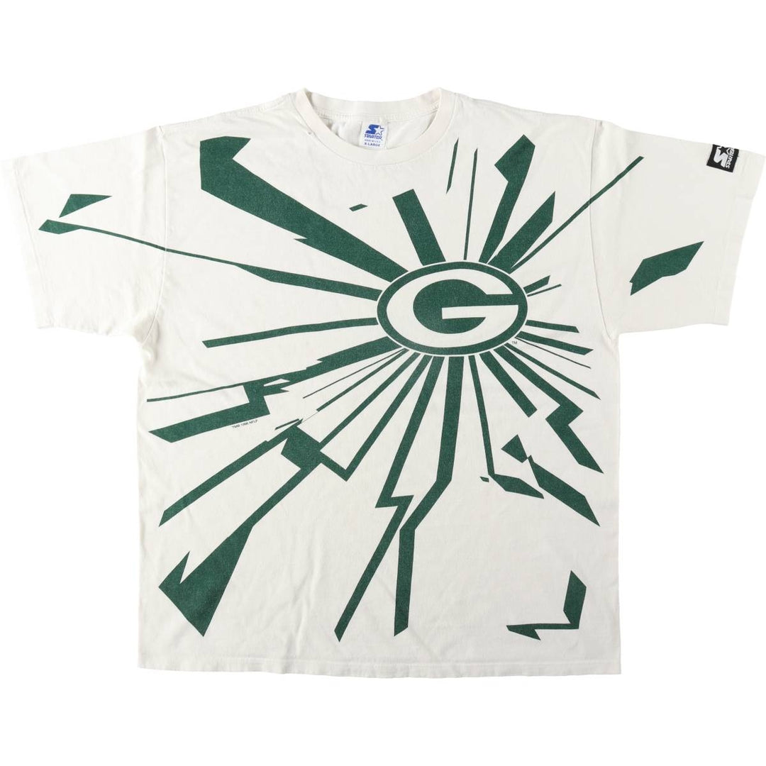 90'S Starter NFL Green Bay Packers sports print T-shirt, Made in USA, Men's XL equivalent. cotton pale white type Vintage Second Hand