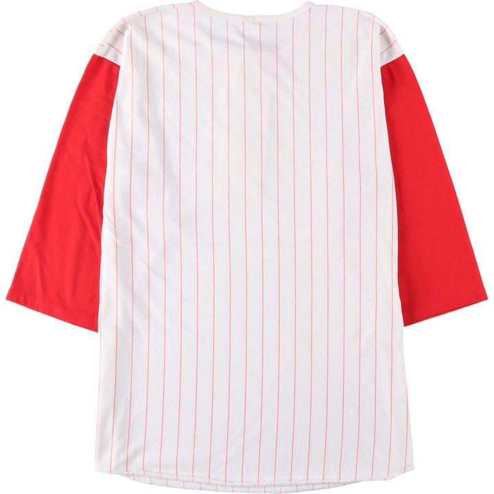 MLB St. Louis Cardinals Stripe Pattern Henley Neck 3/4 Sleeve Logo Print T-Shirt, Men's Size M (Equivalent), Vintage unclear white type Vintage Second Hand