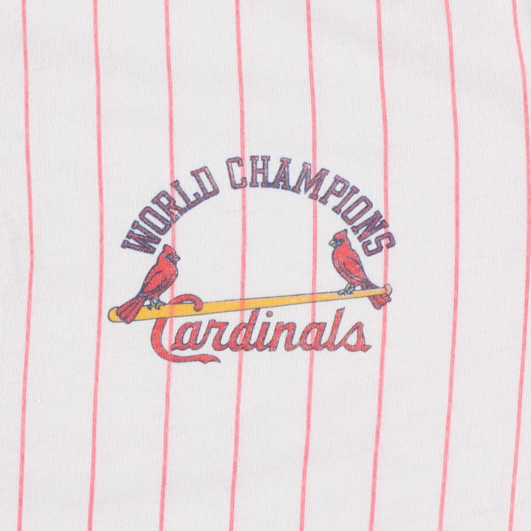 MLB St. Louis Cardinals Stripe Pattern Henley Neck 3/4 Sleeve Logo Print T-Shirt, Men's Size M (Equivalent), Vintage unclear white type Vintage Second Hand