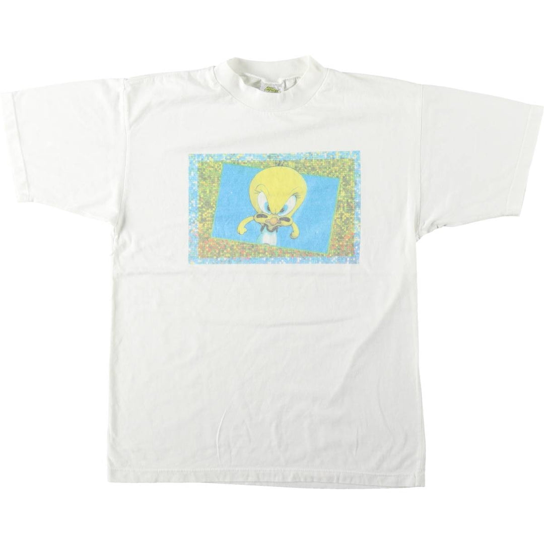 New Impulse DESIGN LOONEY TUNES Tweety Character Print T-Shirt (Men's Size L) unclear white type Vintage Second Hand