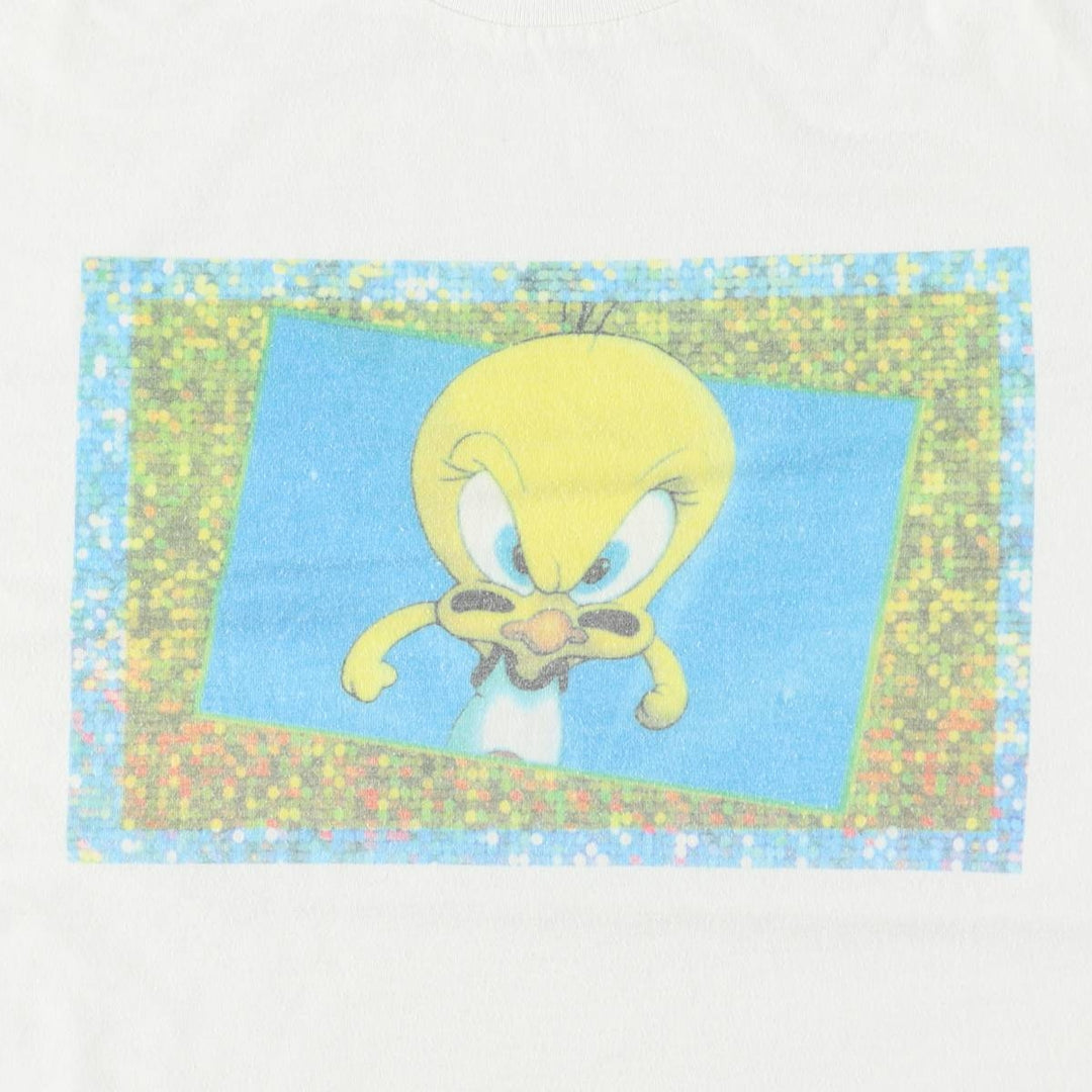 New Impulse DESIGN LOONEY TUNES Tweety Character Print T-Shirt (Men's Size L) unclear white type Vintage Second Hand
