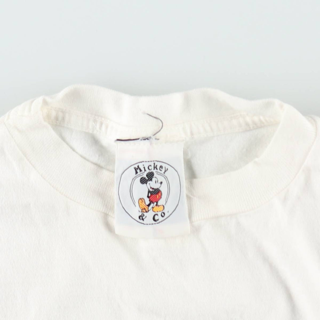 ~90'S Disney MICKEY MOUSE character print T-shirt, men's size L equivalent, vintage unclear white type Vintage Second Hand