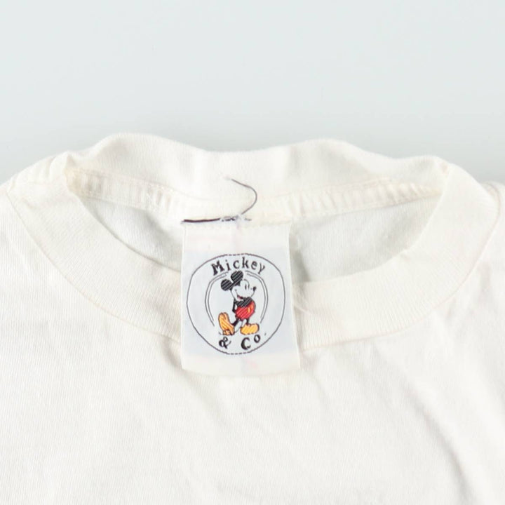 ~90'S Disney MICKEY MOUSE character print T-shirt, men's size L equivalent, vintage unclear white type Vintage Second Hand