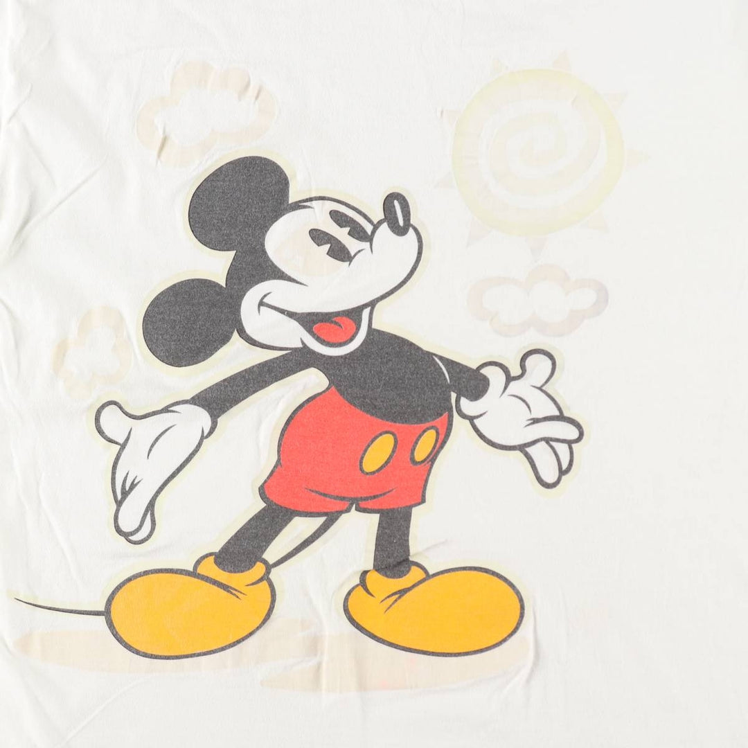 ~90'S Disney MICKEY MOUSE character print T-shirt, men's size L equivalent, vintage unclear white type Vintage Second Hand